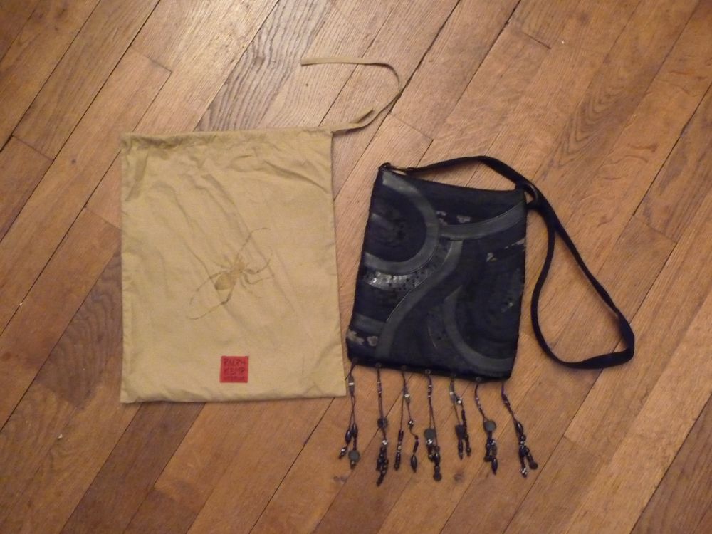 Sac &agrave; Main en Cuir et Tissu Noir &agrave; Bandouli&egrave;re- Ralph Kemp Maroquinerie