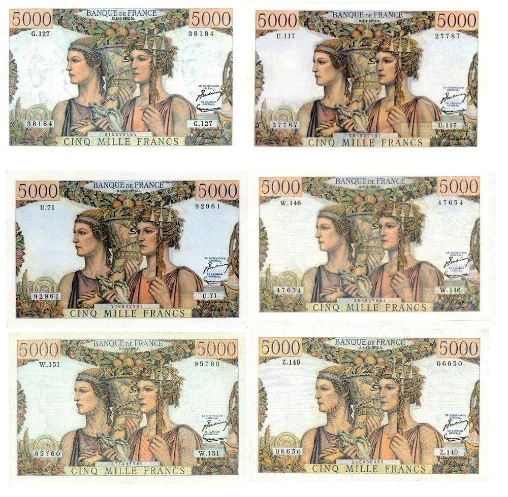 F 48 5000 f terre mer LOT DE 6 BILLETS SPL 