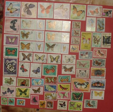Lot de 65 timbres sur le th�me des PAPILLONS. 15 Montreuil (93)