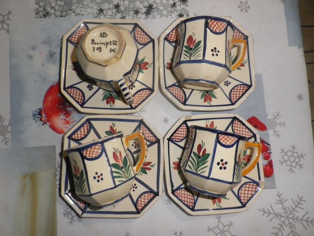 3 TASSES + 3 SOUCOUPES HB QUIMPER 303 Décoration