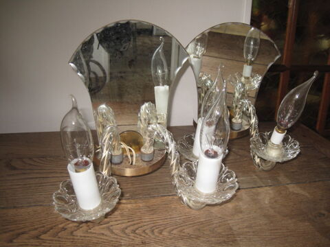 1 paire d'appliques double feux en verre + miroir. Vintage 20 Croissy-Beaubourg (77)