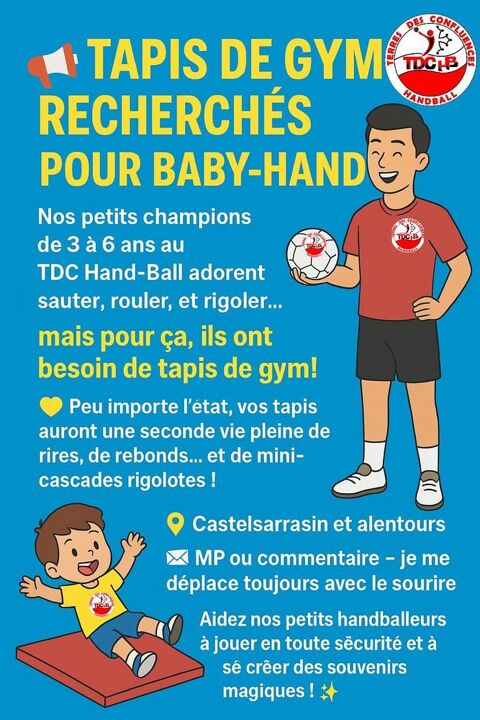 ? RECHERCHE TAPIS DE GYM EN DON POUR BABY-HAND ? Castelsarrasin (82)