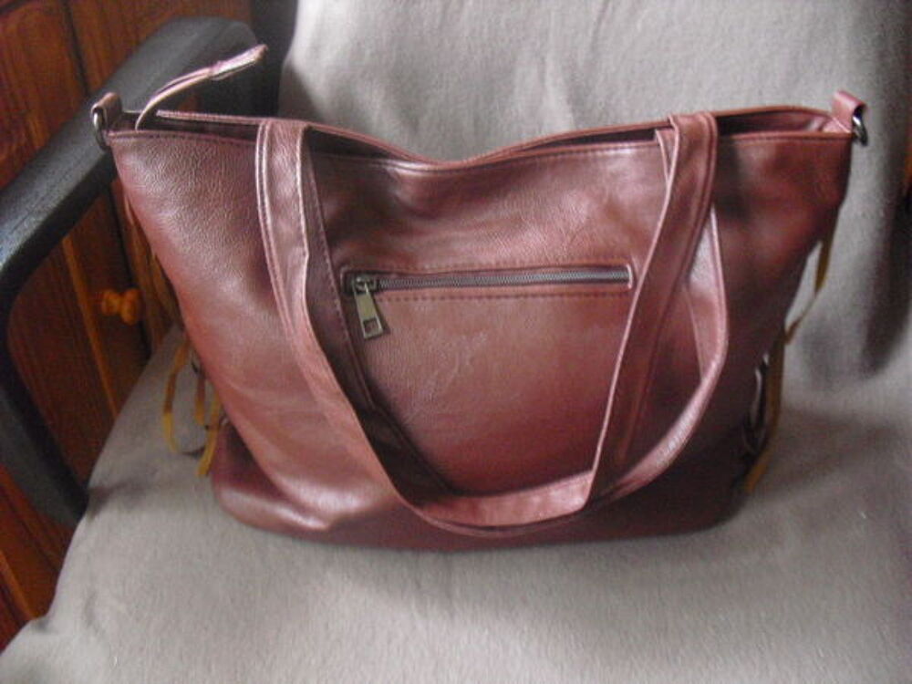 SAC CABAS a franges simili cuir marron NEUF Maroquinerie