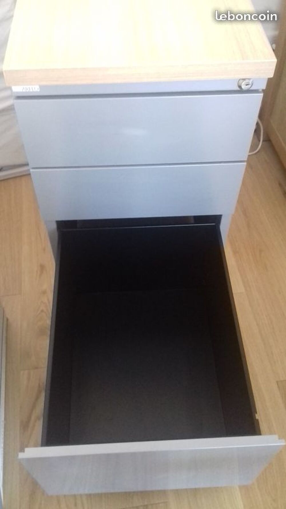 Caisson bureau bois et m&eacute;tal gris aliminium Meubles