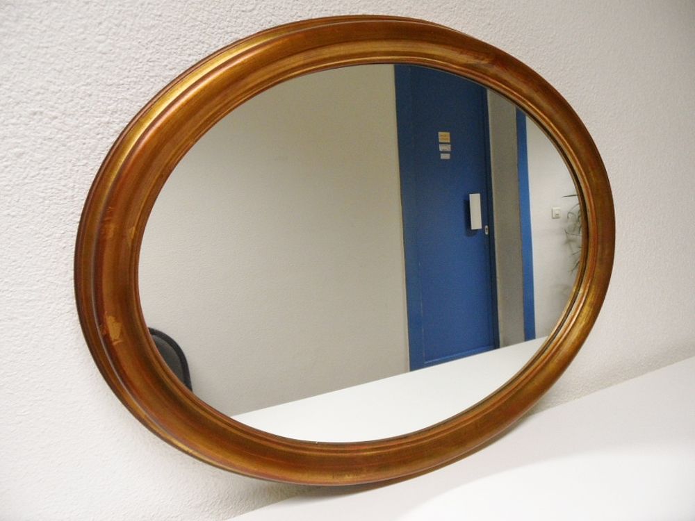 ANCIEN MIROIR BOIS OVALE DESIGN' 1950 OR VIEILLI PATINE tbe Dcoration