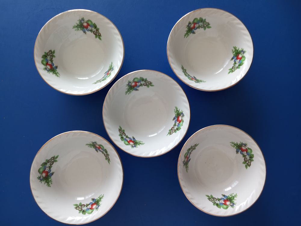 Lot 5 coupelles d&eacute;co fruits vintage porcelaine Décoration