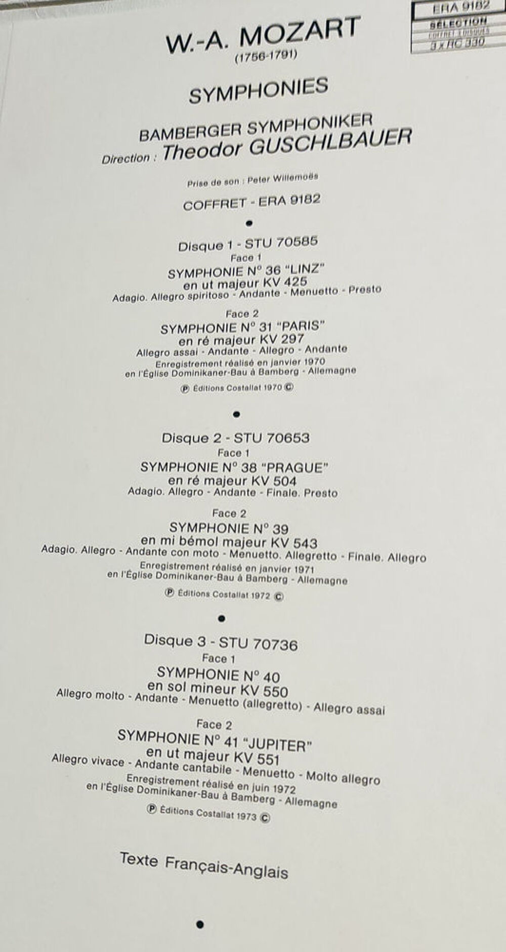 Mozart Symphonies n&deg;31, 36,38,39,40,41 CD et vinyles