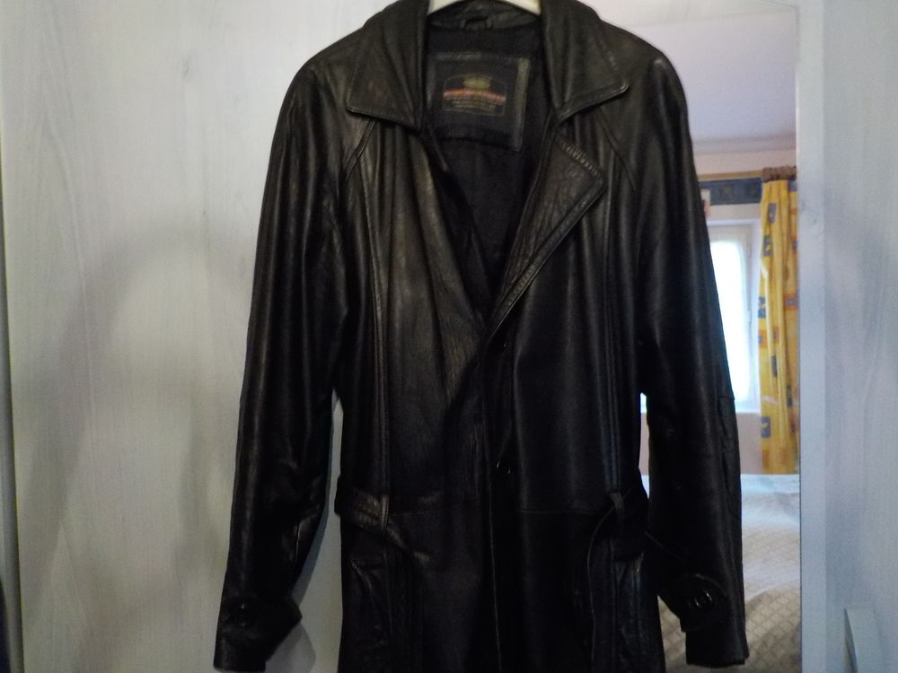 maxi manteau en cuir noir Vêtements
