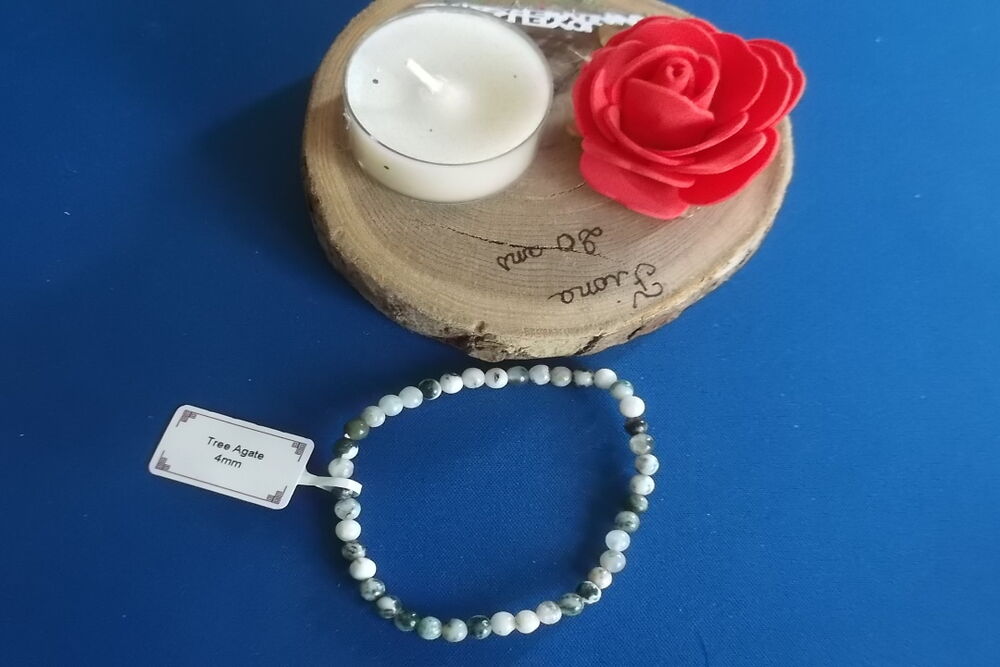 Bracelet agate arbre perles de 4mm monter sur &eacute;lastique 17cm Bijoux et montres