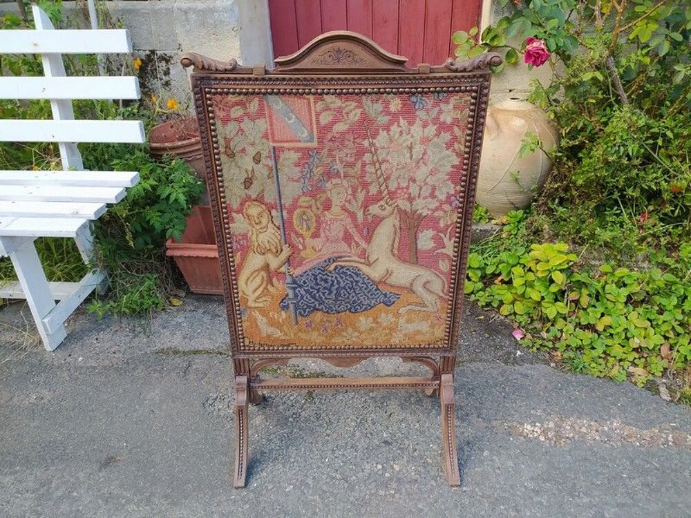 Ancien Pare-Feu XIX&egrave;me Tapisserie La Dame &agrave; la Licorne Meubles