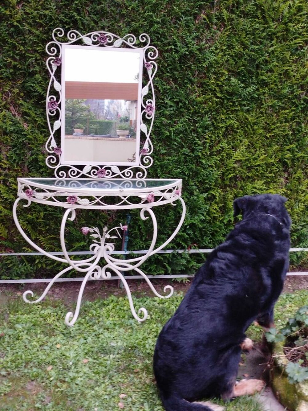 console avec miroir m&eacute;tal et verre Meubles
