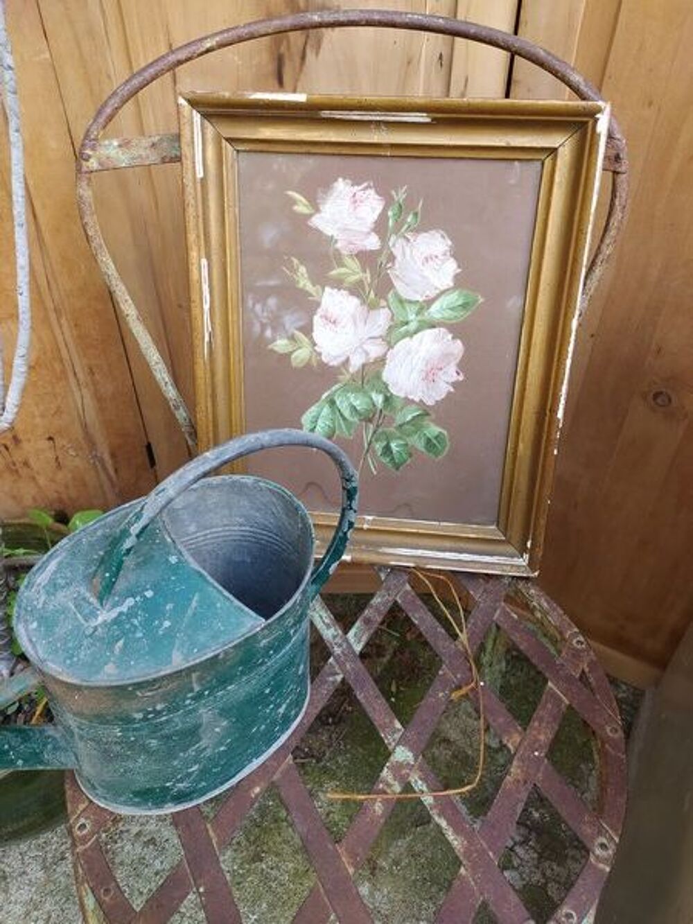 Ancien Tableau Fleurs de Rosiers Rose P&acirc;le Décoration