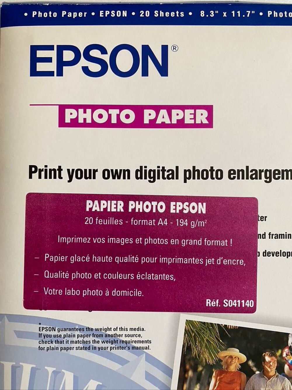 Papier photo EPSON Glac&eacute; haute Qualit&eacute; A4 _ 20 feuilles Matériel informatique