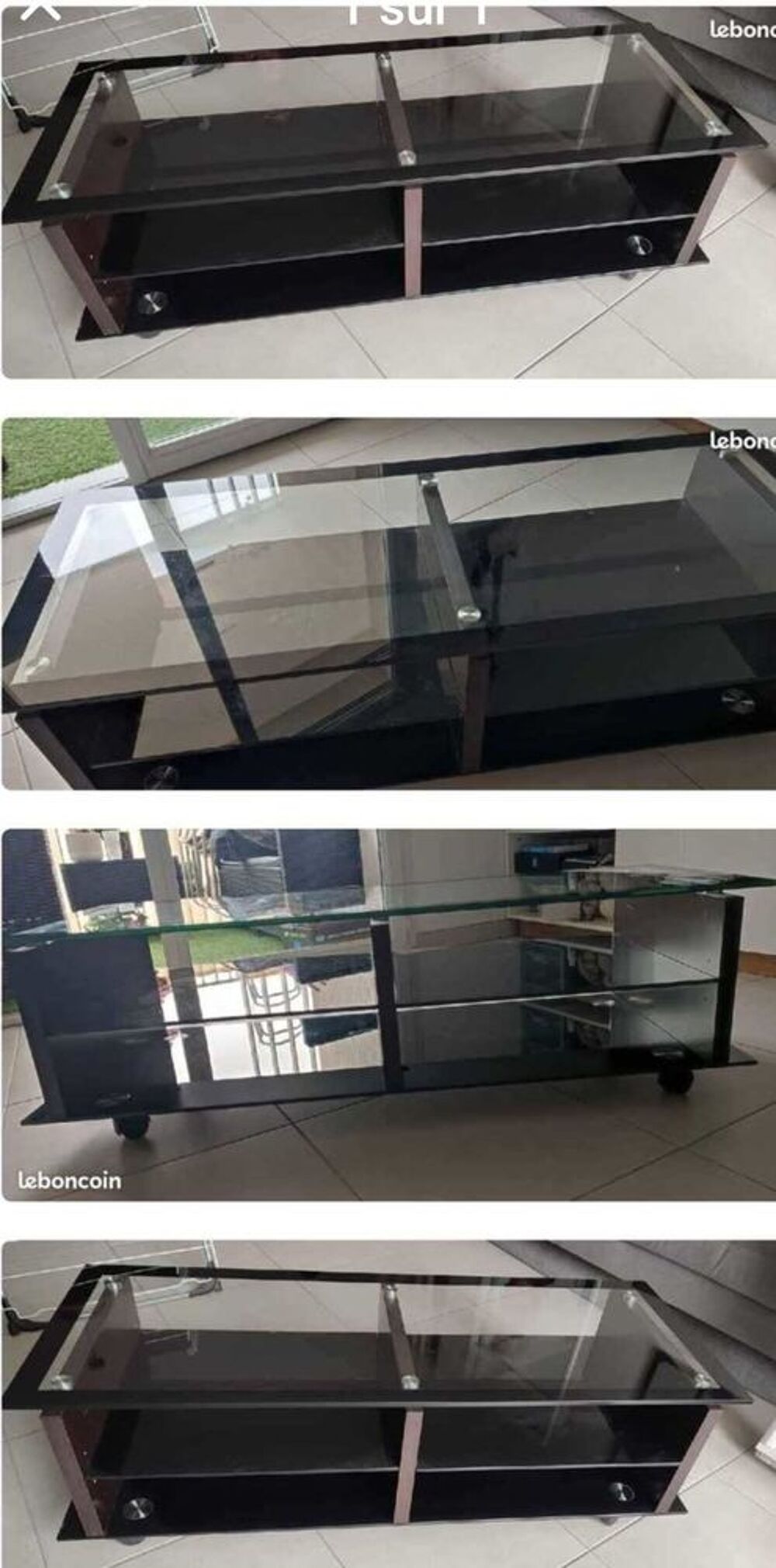 TABLE BASSE &agrave;€ ROULETTE EN VERRE Meubles