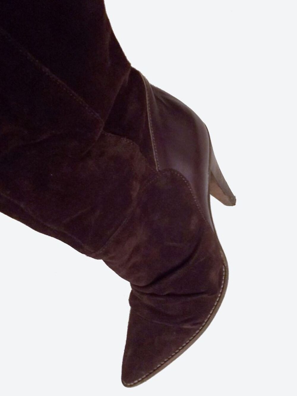 Bottes &agrave; Talons en Cuir et Daim Marron- 39- San Marina Chaussures