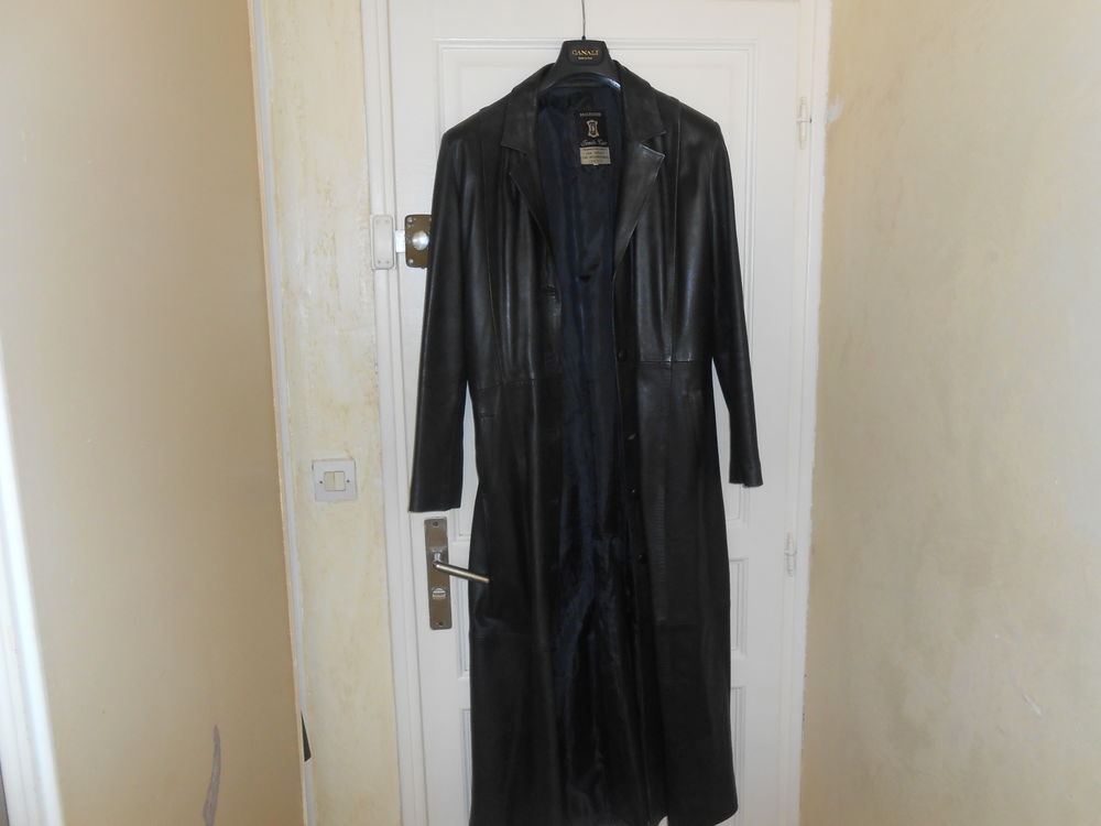 manteau en cuir vachette noir long Vêtements