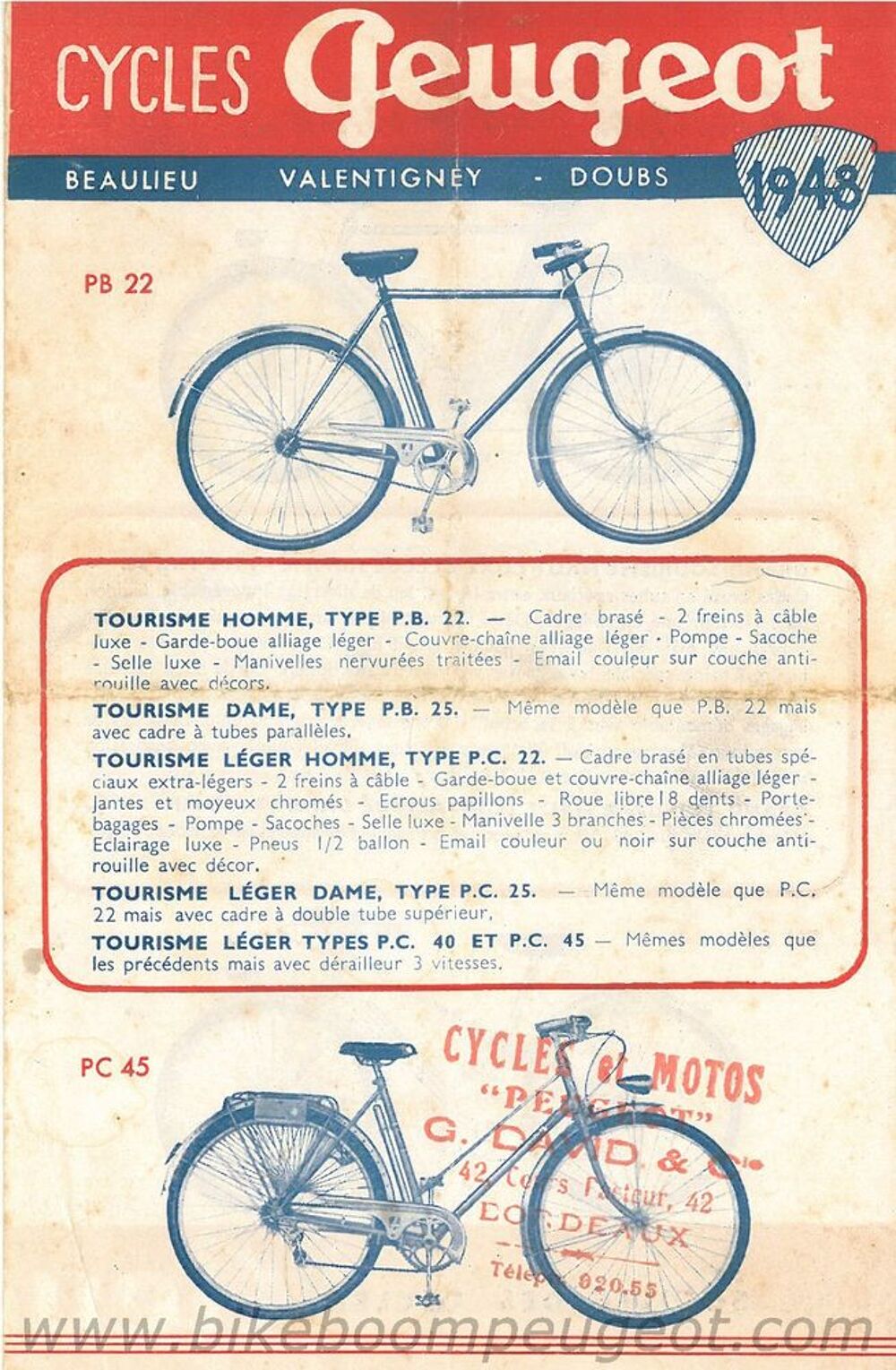 1 lot de pi&egrave;ces de v&eacute;lo 1948 garde boue av et ar complet Vélos