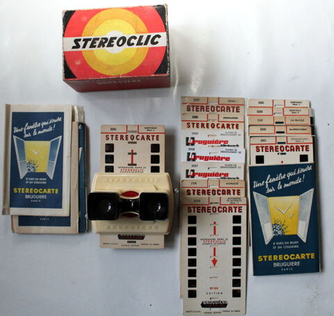 Visionneuse 3D Stéréoclic Bruguière avec cartes Bretagne et 30 Issy-les-Moulineaux (92)