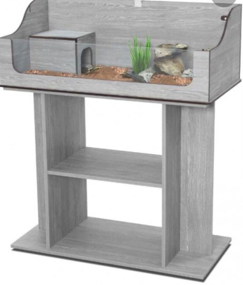 terrarium + meuble en bois 100 fr&ecirc;ne gris et lampes Meubles