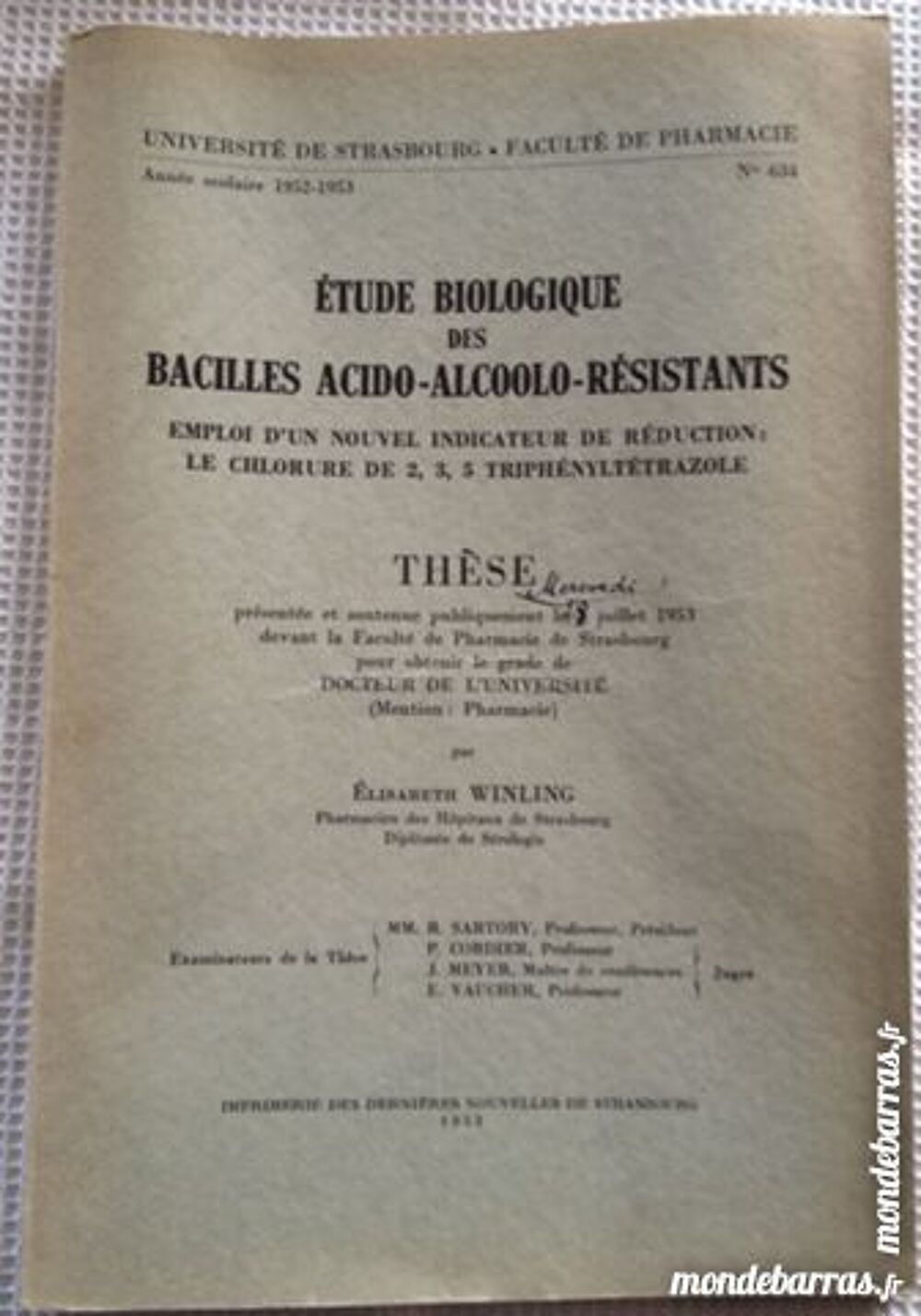 Etude bio des bacilles acido- alcoolo- r&eacute;sistantes Livres et BD