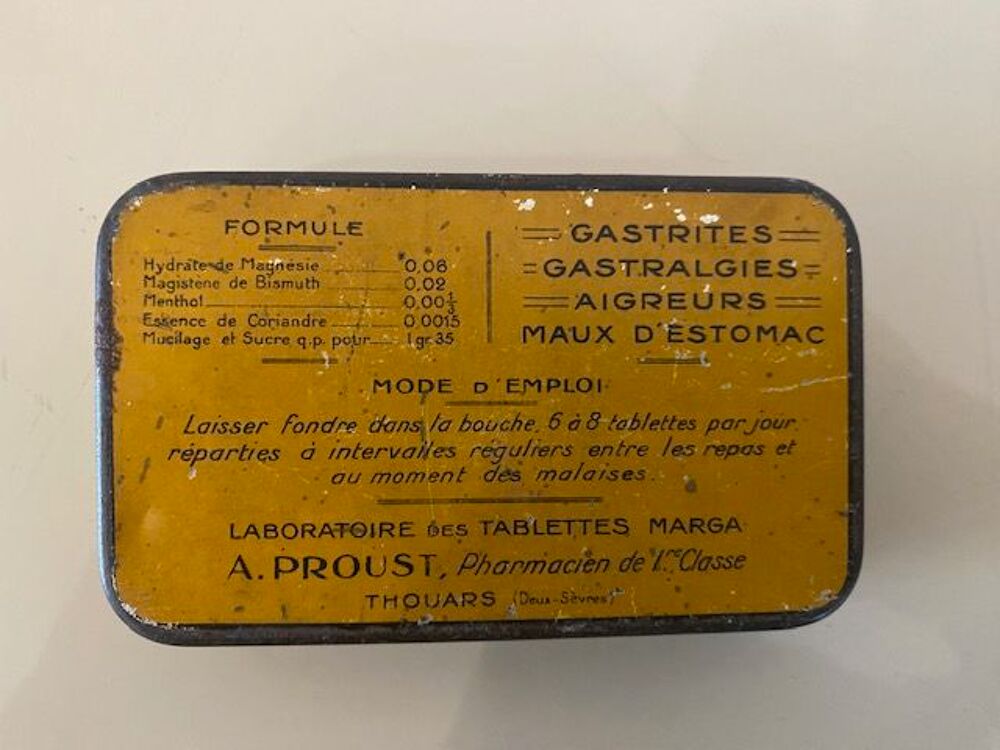 Boite en t&ocirc;le publicitaire ancienne Tablettes MARGA 