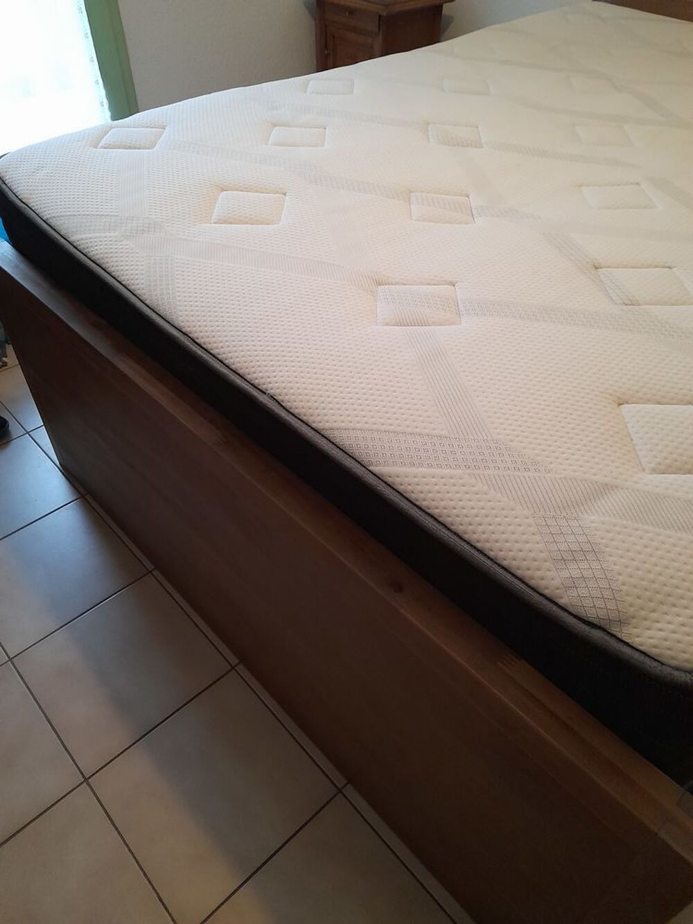 Lit acacias massif matelas sommier 140&times;190 Meubles