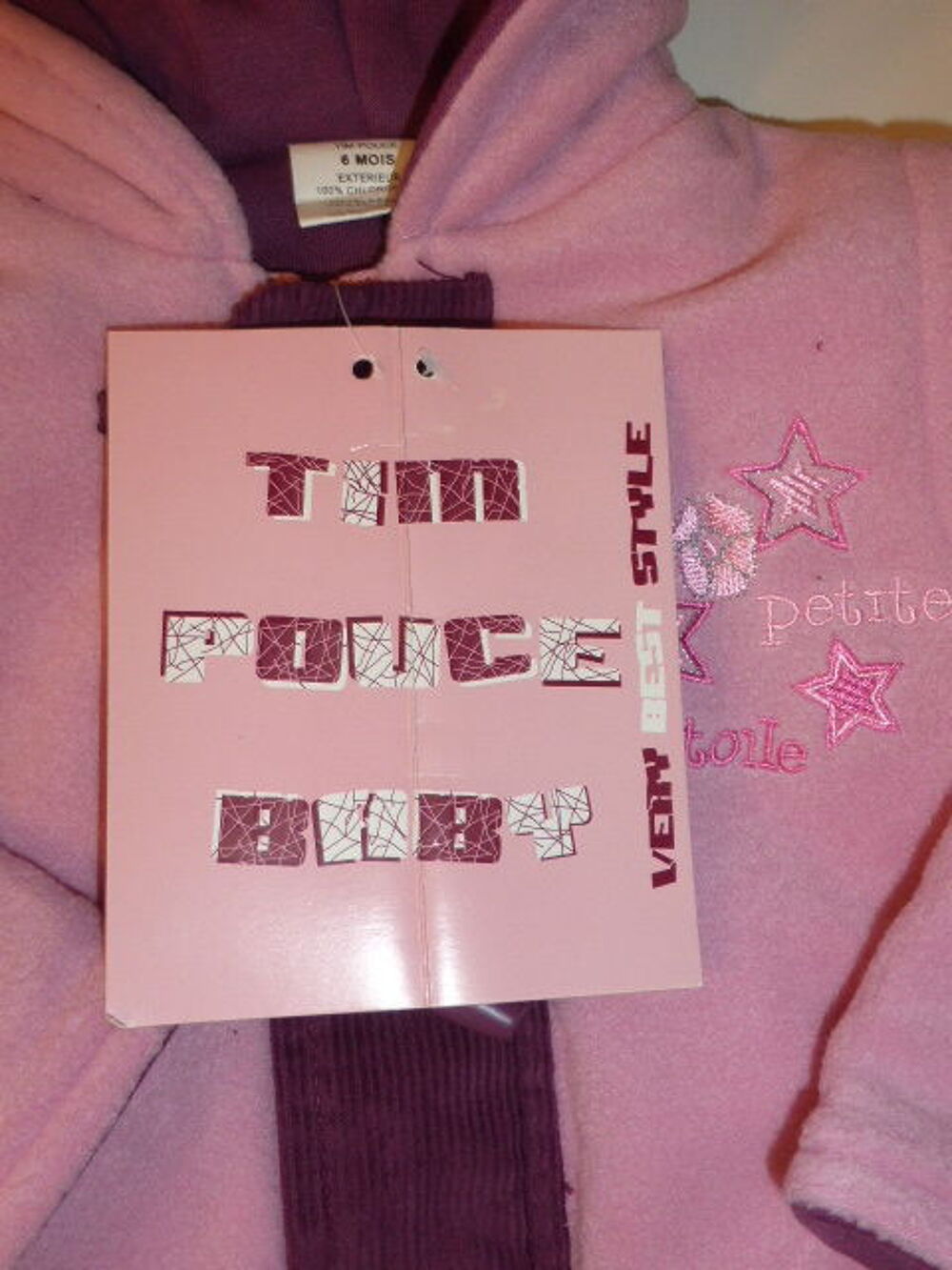 Tim Pouce Manteau fille polaire rose petite &eacute;toile 6 mois Vêtements enfants