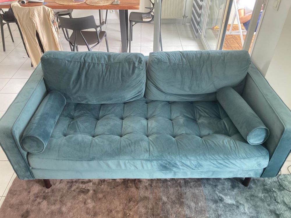 Canap&eacute; velours bleu 2 places - Kave Home Meubles