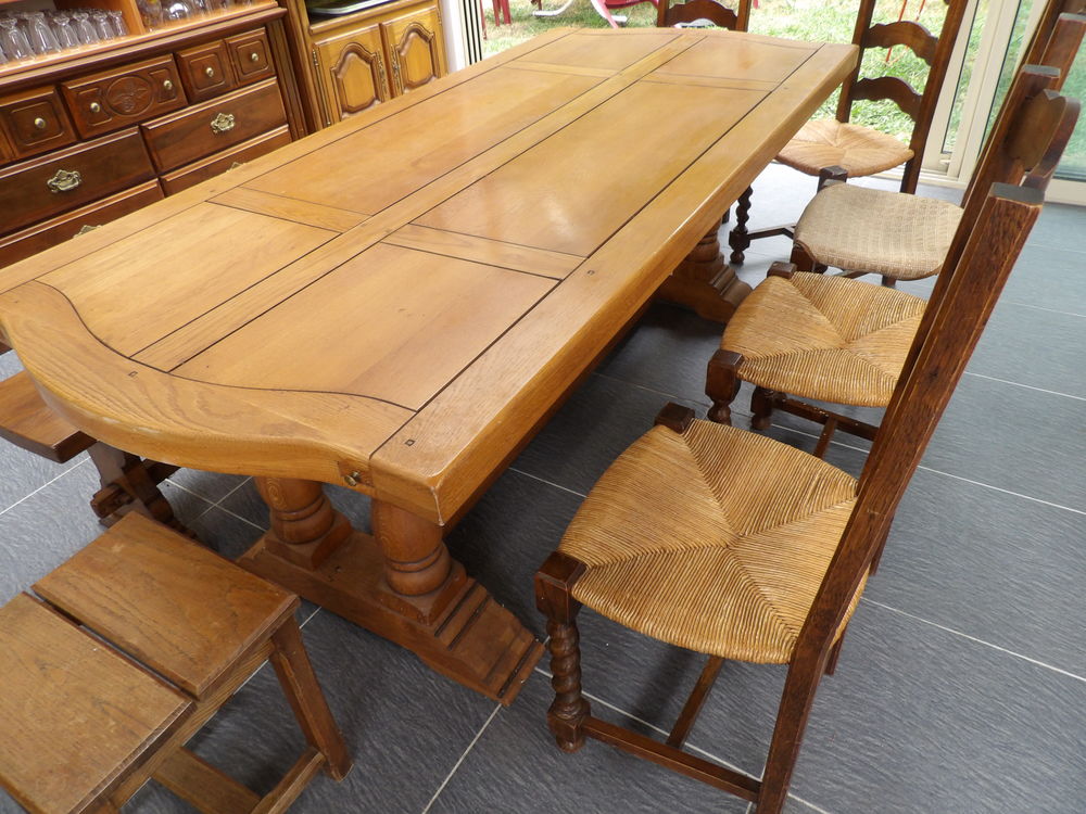 TABLE MONASTERE en CHENE MASSIF de 212 x 95 cm plateau 6 cm Meubles