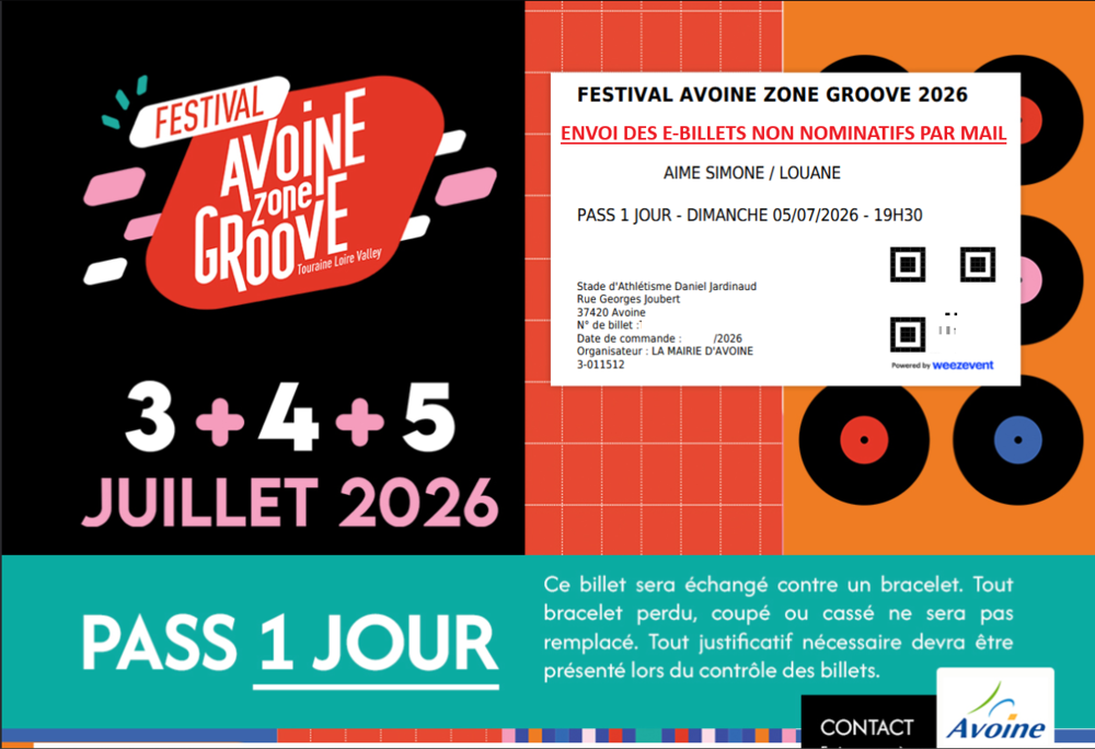 2 places pour Avoine Zone Groove Festival dimanche 5 juillet Billetterie