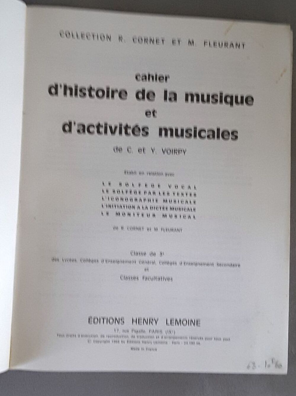Cahier d'histoire de la musique et d'activit&eacute;s musicales Livres et BD