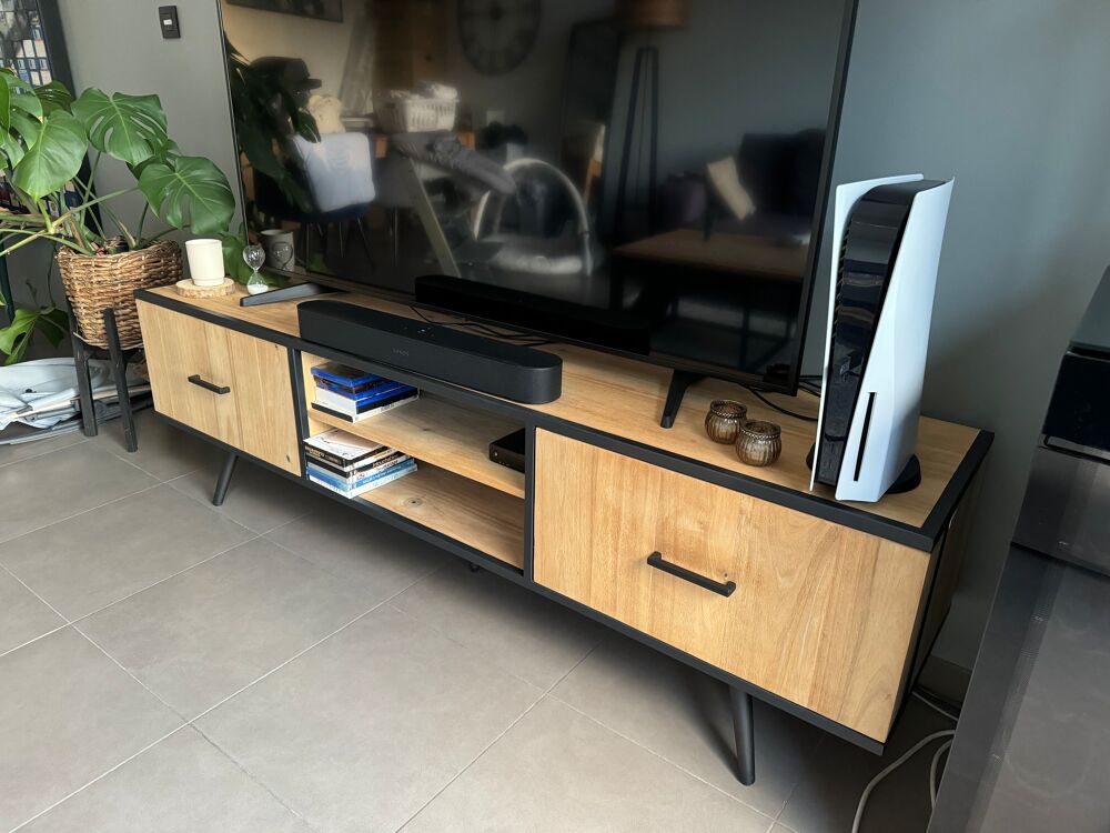 Meuble TV bois m&eacute;tal 190 cm Meubles