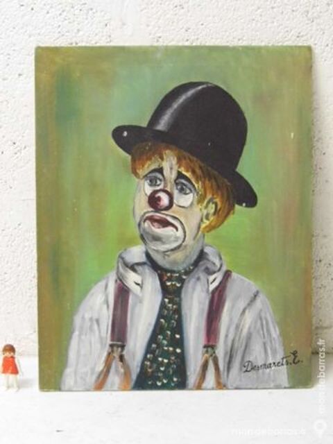 Tableau peinture  l'huile toile clown cirque 60 Dunkerque (59)