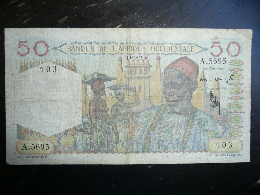 Billet 50 francs Afrique occidentale Fran&ccedil;aise ann&eacute;e 1953 