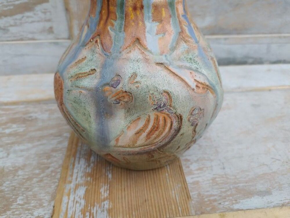 Vase C&eacute;ramique &Eacute;maill&eacute;e D&eacute;cor Moulin Oiseau Style Vallauris Décoration