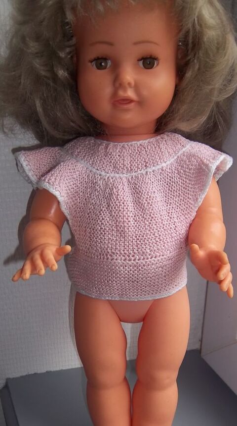 Bavoir laine au crochet ancien rose/blanc 4 Colombier-Fontaine (25)