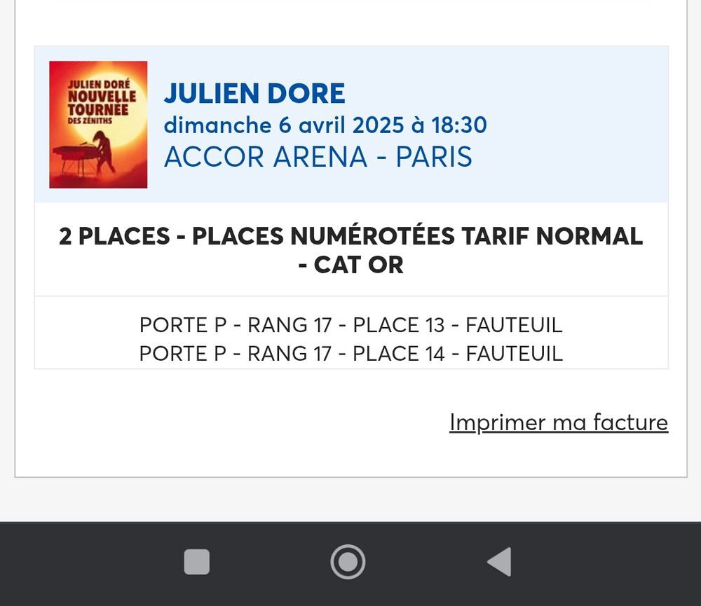 2 places de concert pour Julien Dor&eacute; Billetterie