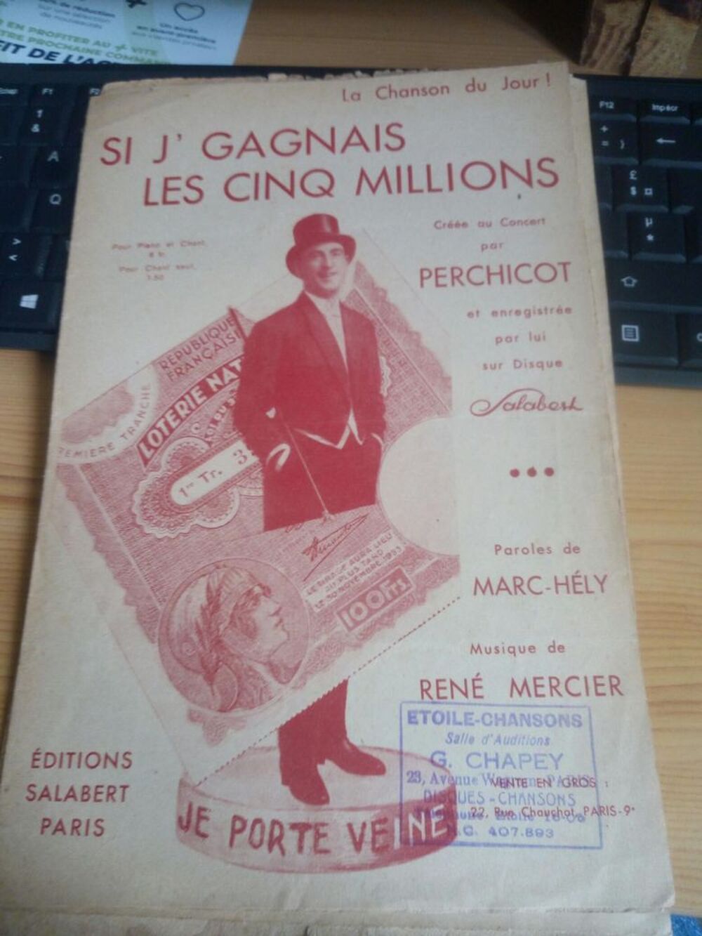 PARTITION RARE SI J GAGNAIS LES CINQ MILLIONS EDITIONS SALAB 