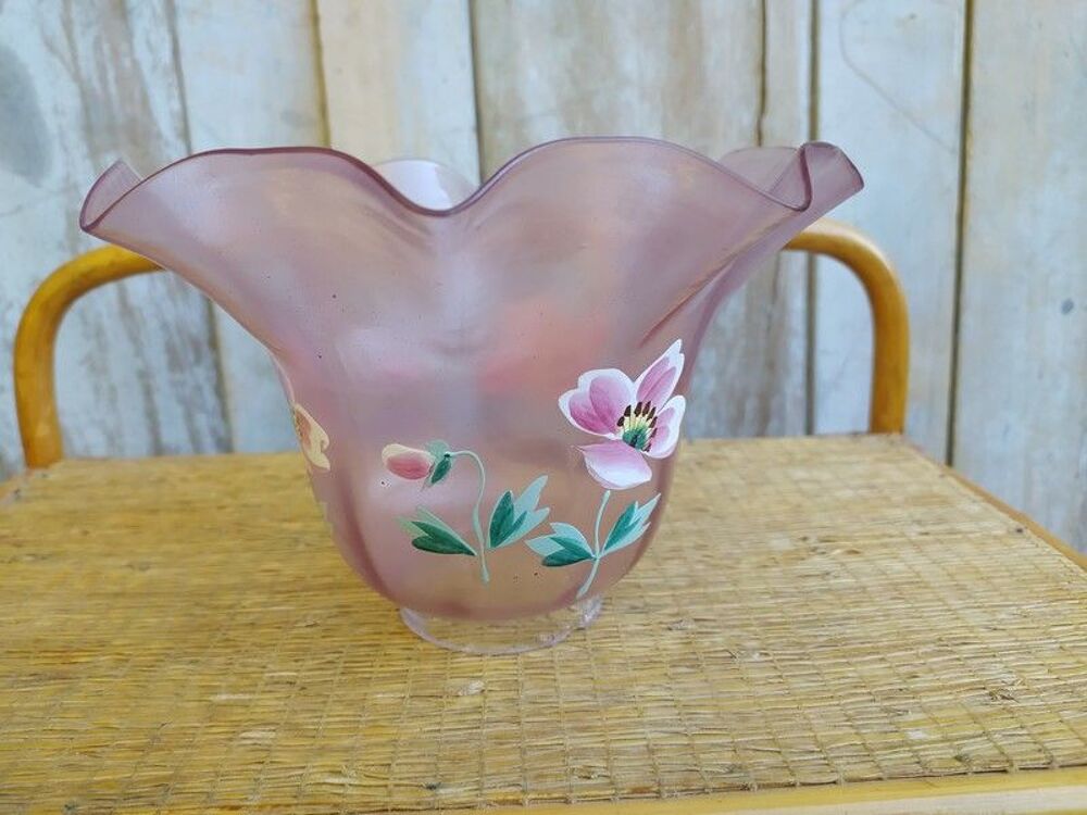 Grande Tulipe Verre Lampe &agrave; P&eacute;trole Rose Fleurs &Eacute;maill&eacute;es Décoration