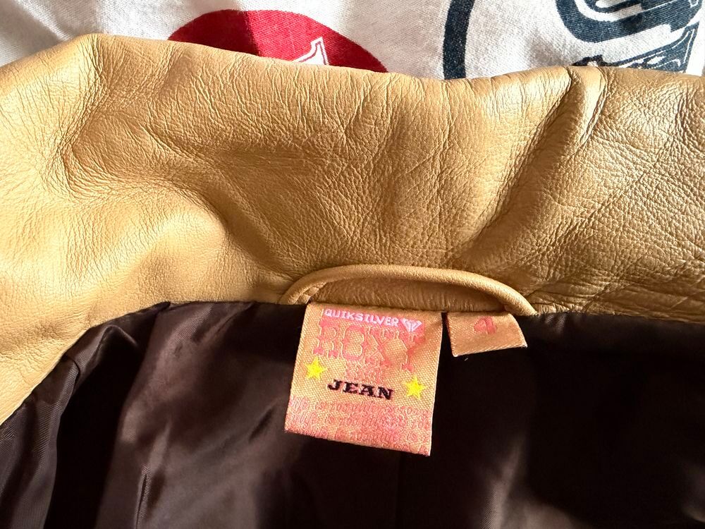 ? Veste en Cuir Roxy Camel ? Empi&egrave;cements Maille Vêtements