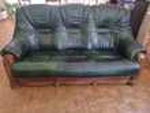 Superbe canap&eacute; cuir v&eacute;ritable, vert 3 places + 2 fauteuils Meubles