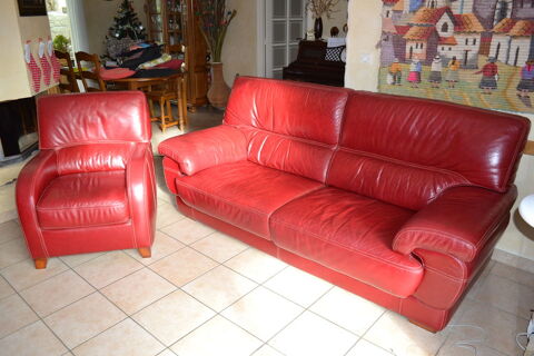 Canap� cuir v�ritable 3 places et Fauteuil 1 place 280 Cheval-Blanc (84)