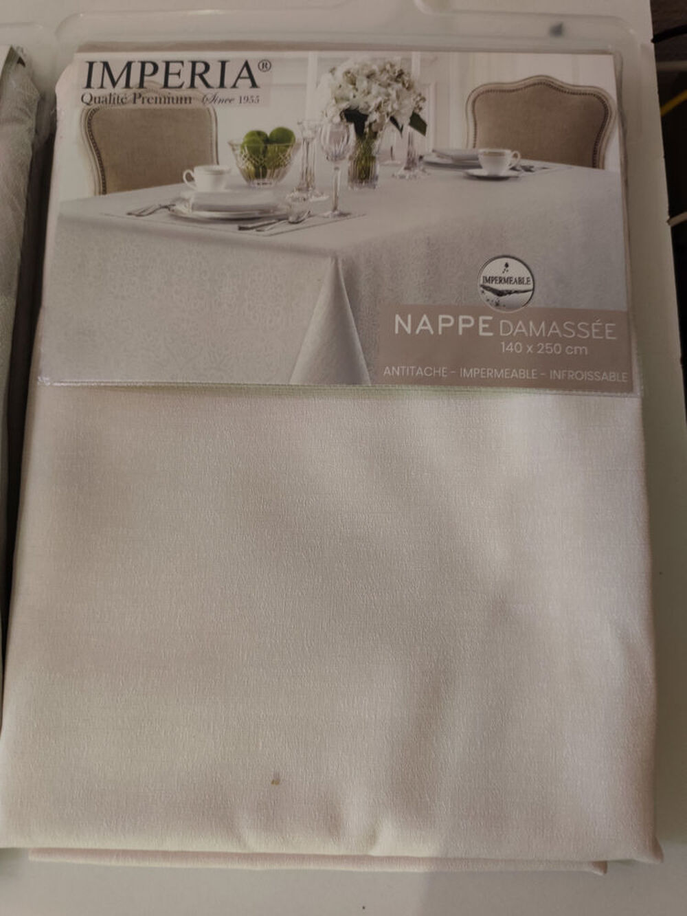 NAPPE 140 x 250 cm 1 beige et 1 gris tr&egrave;s clair Cuisine