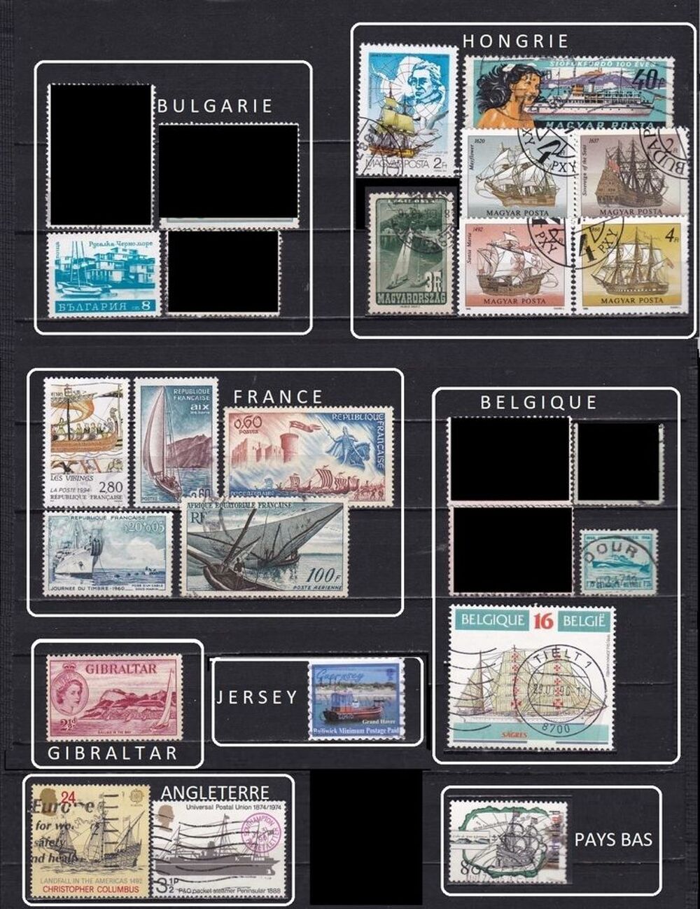 lot de 73 timbres d'EUROPE avec des BATEAUX 