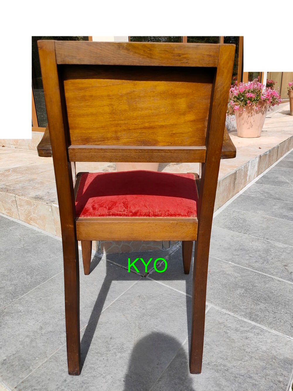 Fauteuil bridge, Chaise rouge, accoudoirs arc vintage ancien Meubles