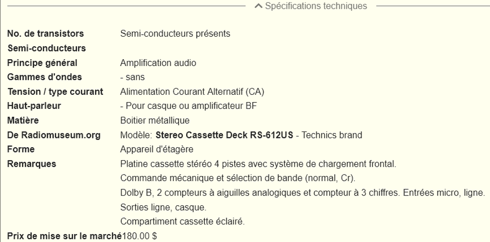 Platine cassettes TECHNICS RS-612US Audio et hifi