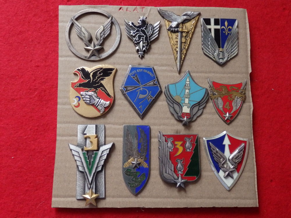 8 Plaquette de 12 insignes d'unit&eacute;s de l'Armee Fran&ccedil;aise. 