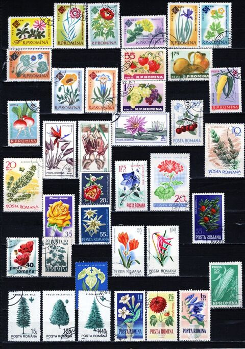 lot de 10 timbres de ROUMANIE sur la FLORE et les FRUITS 1 Les glisottes-et-Chalaures (33)