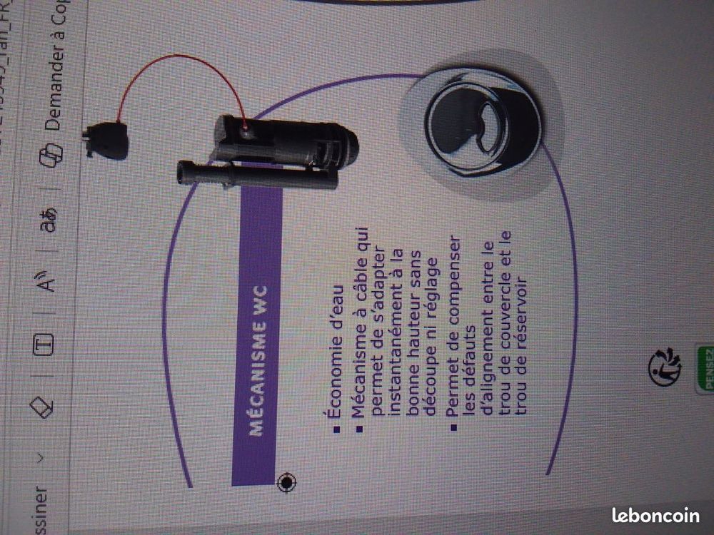 MECANISME WC DOUBLE CHASSE 3/6L A CABLE Seul bien lire l'ann Bricolage