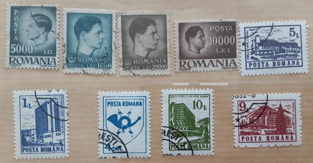 9 timbres &agrave; collection ROUMANIE oblit&eacute;r&eacute;s 